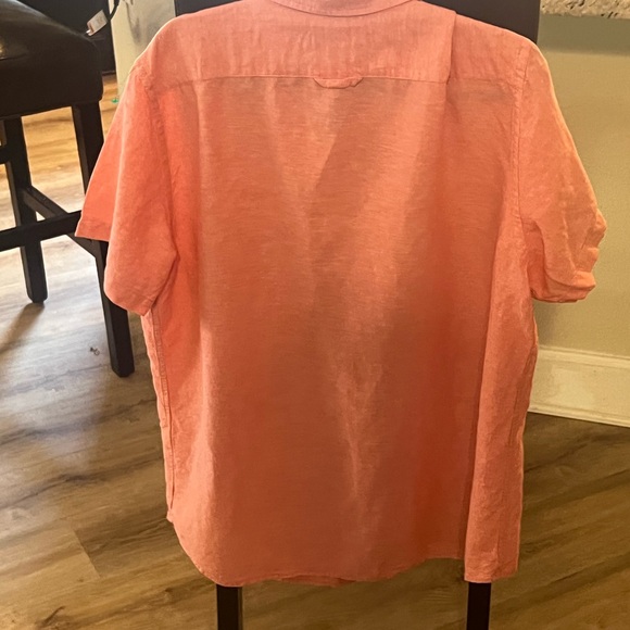 Banana Republic Short Sleeve Linen Button Down Coral Pink Slim Fit Shirt XL - Picture 3 of 5